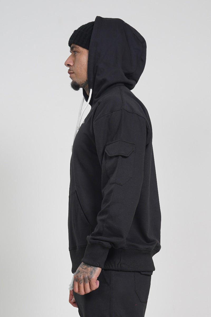 Black Cargo Hoodie (260 GSM)