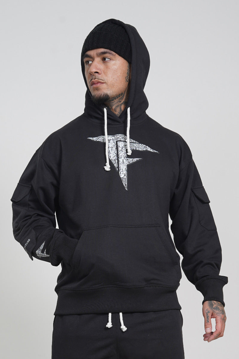 Black Cargo Hoodie (260 GSM)