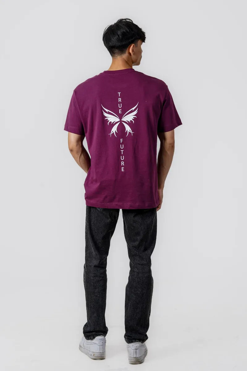 JAP BUTTERFLY OVERSIZED TEE - MAROON - view 2