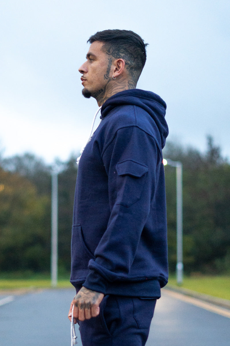 Navy Blue Cargo Hoodie (320GSM)